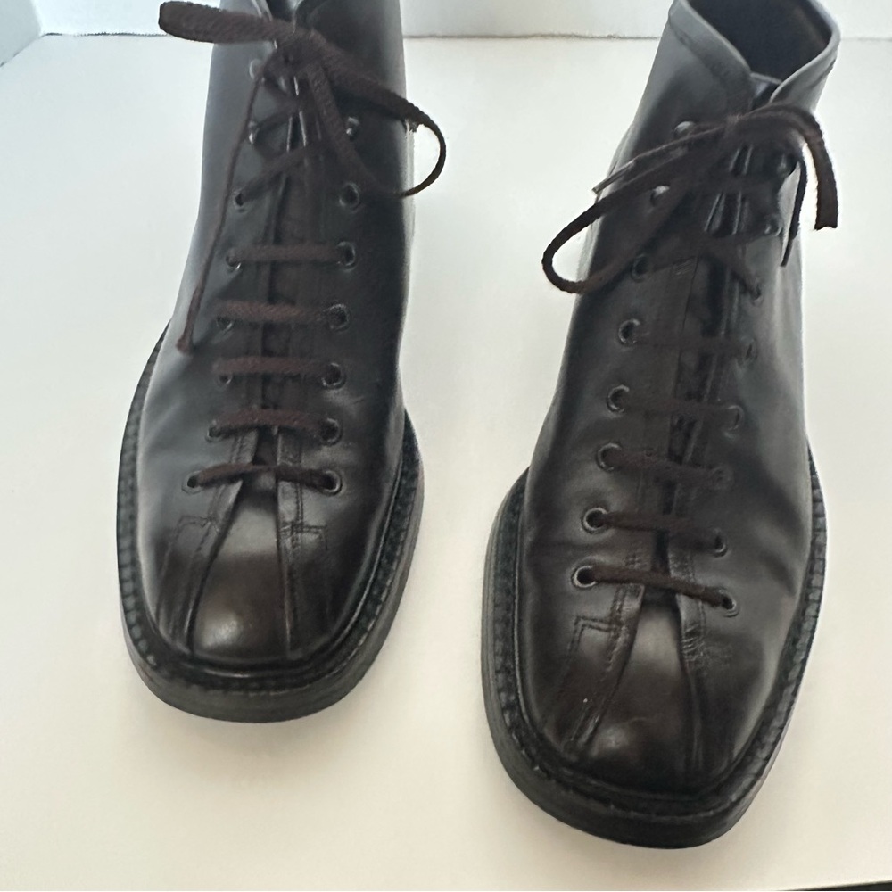 Prada Dark Brown Leather Lace-Up Boots 10.5